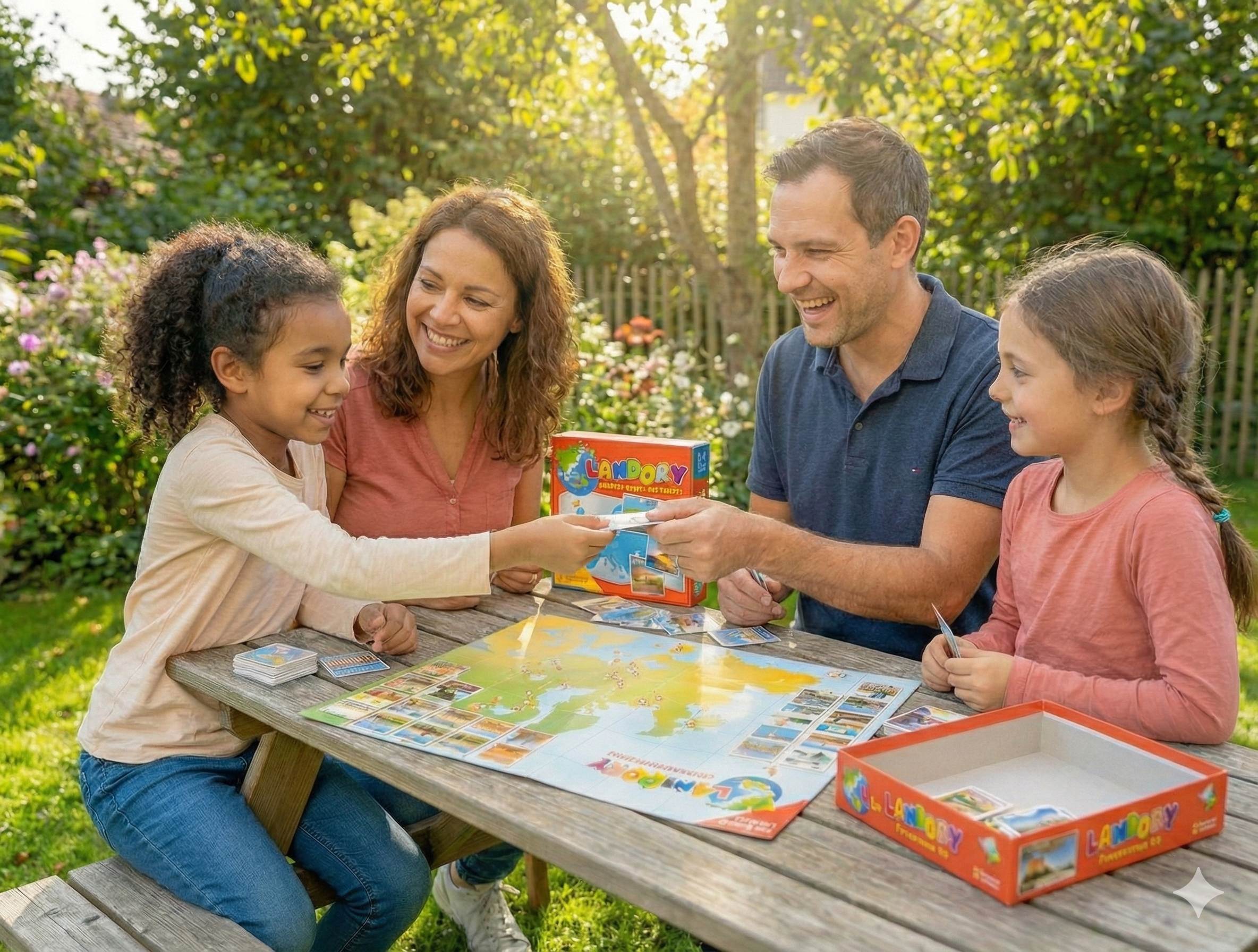 Familie spielt Landory im Garten